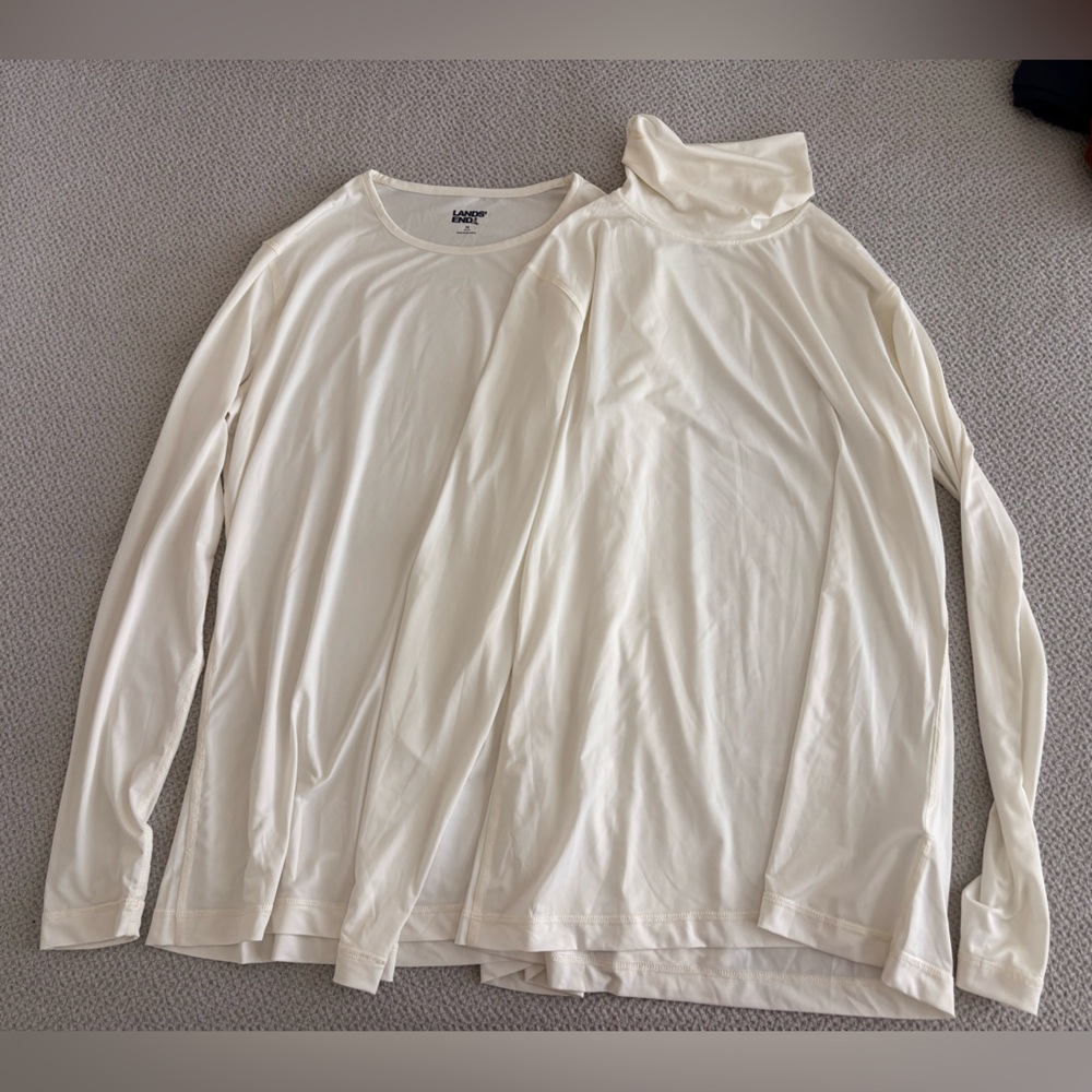 Lands' End Cream Long Sleeve Base Layers - Set of 2